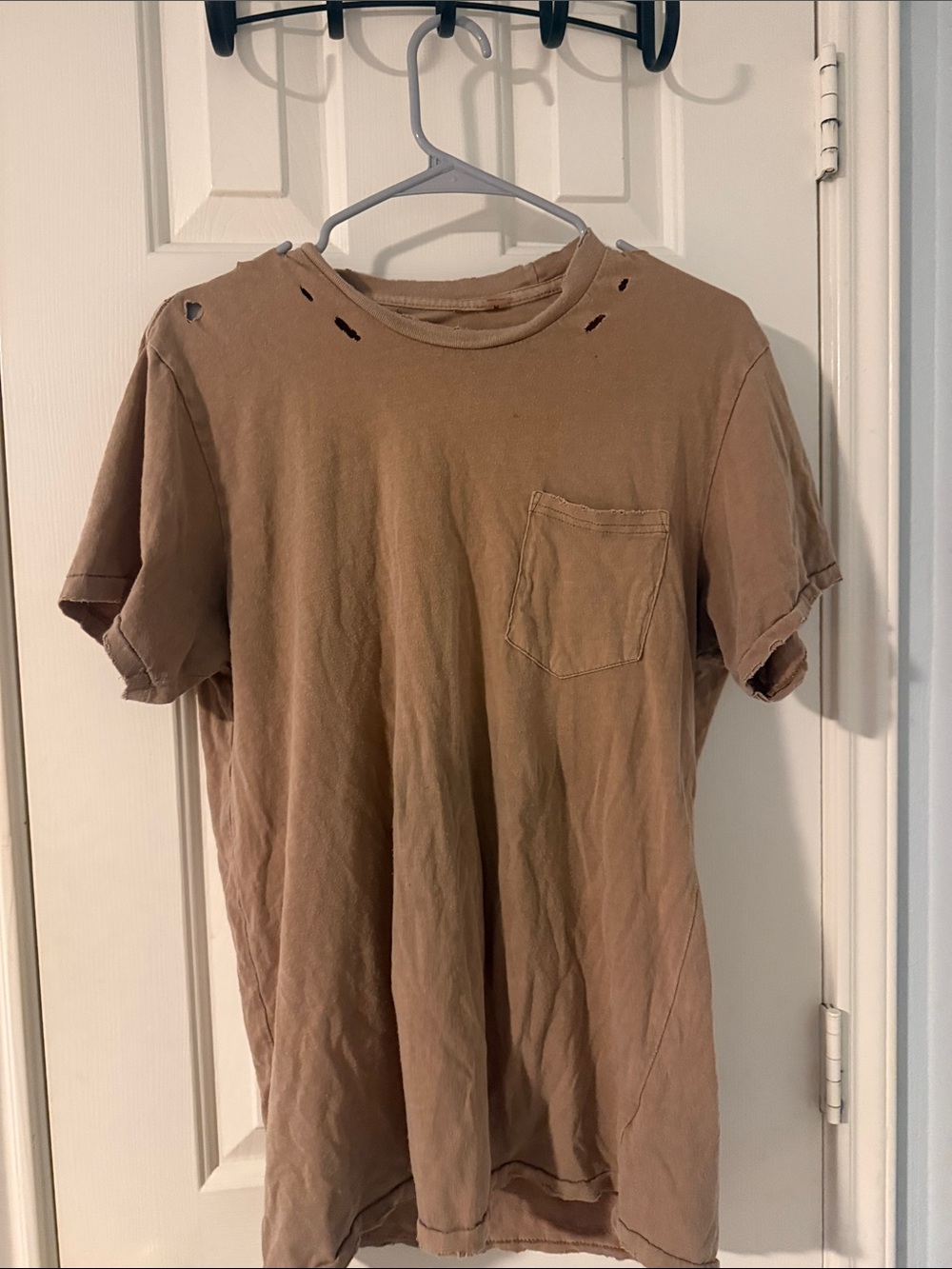 Pacsun Men's Distressed Pocket Crew Neck T-Shirt in Tan